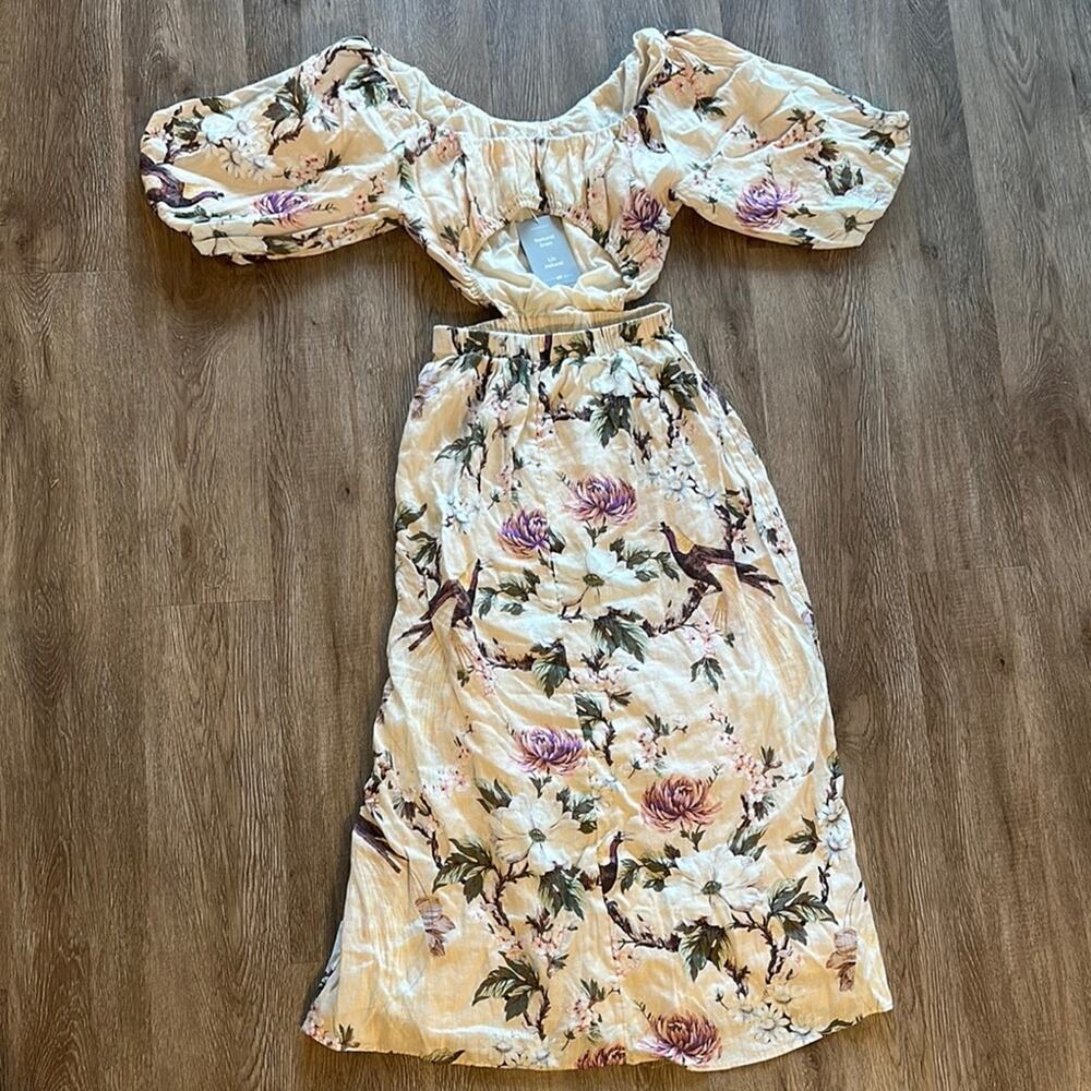 NWT H&M Voluminous Cut-Out Floral Puff Sleeve Linen Dress Size XS - Picture 5 of 7